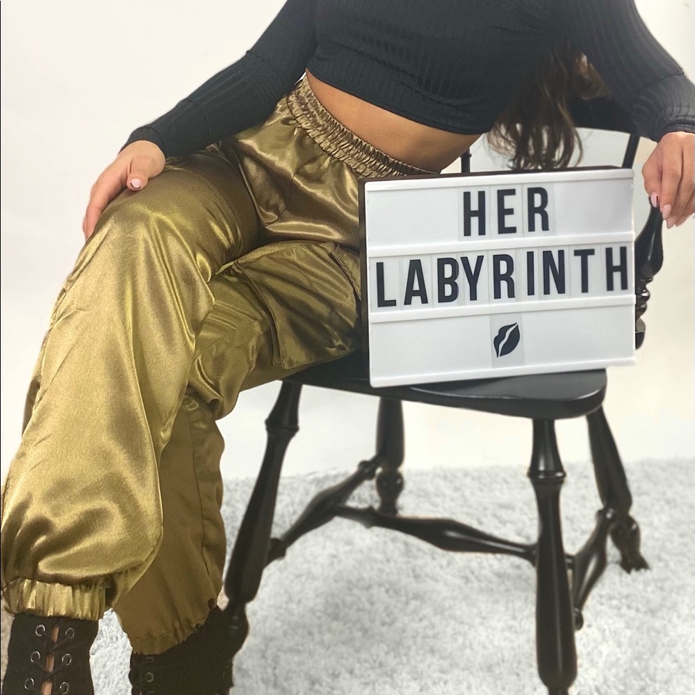 Olive satin joggers